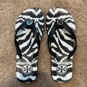 Tory Burch Black and White Zebra Flip Flops